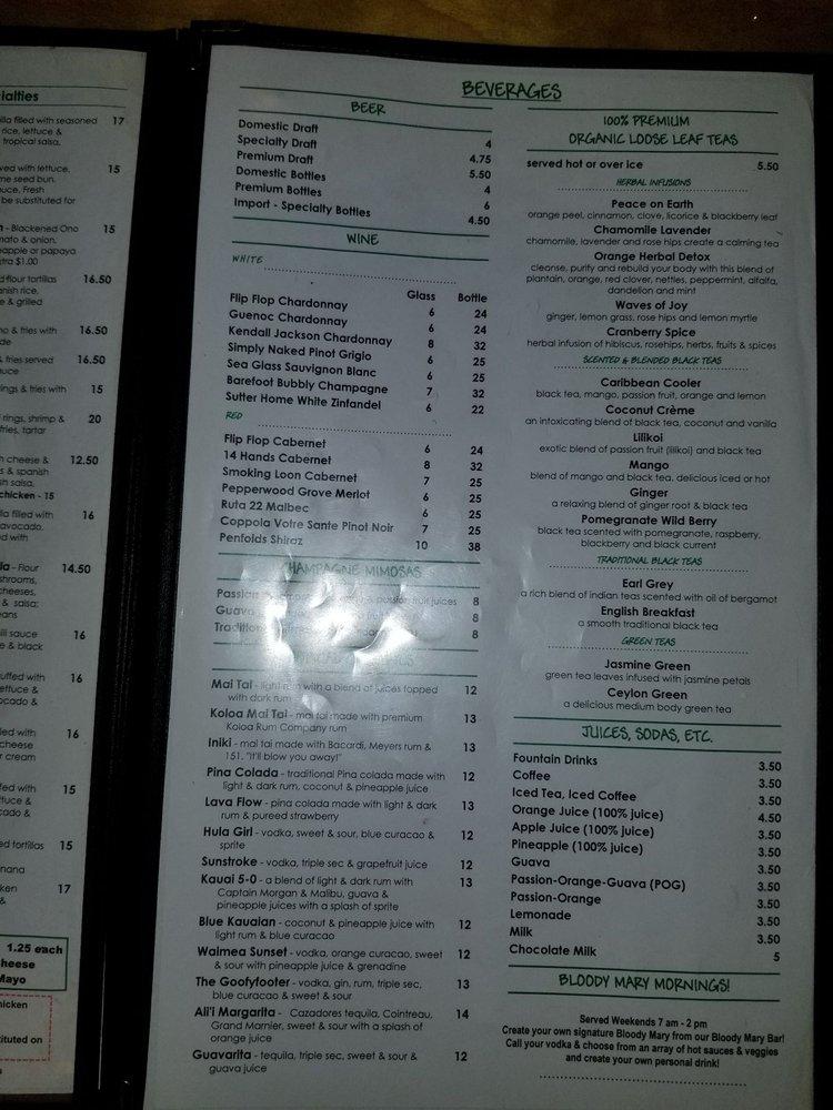 Menu at Olympic Cafe, Kapaa