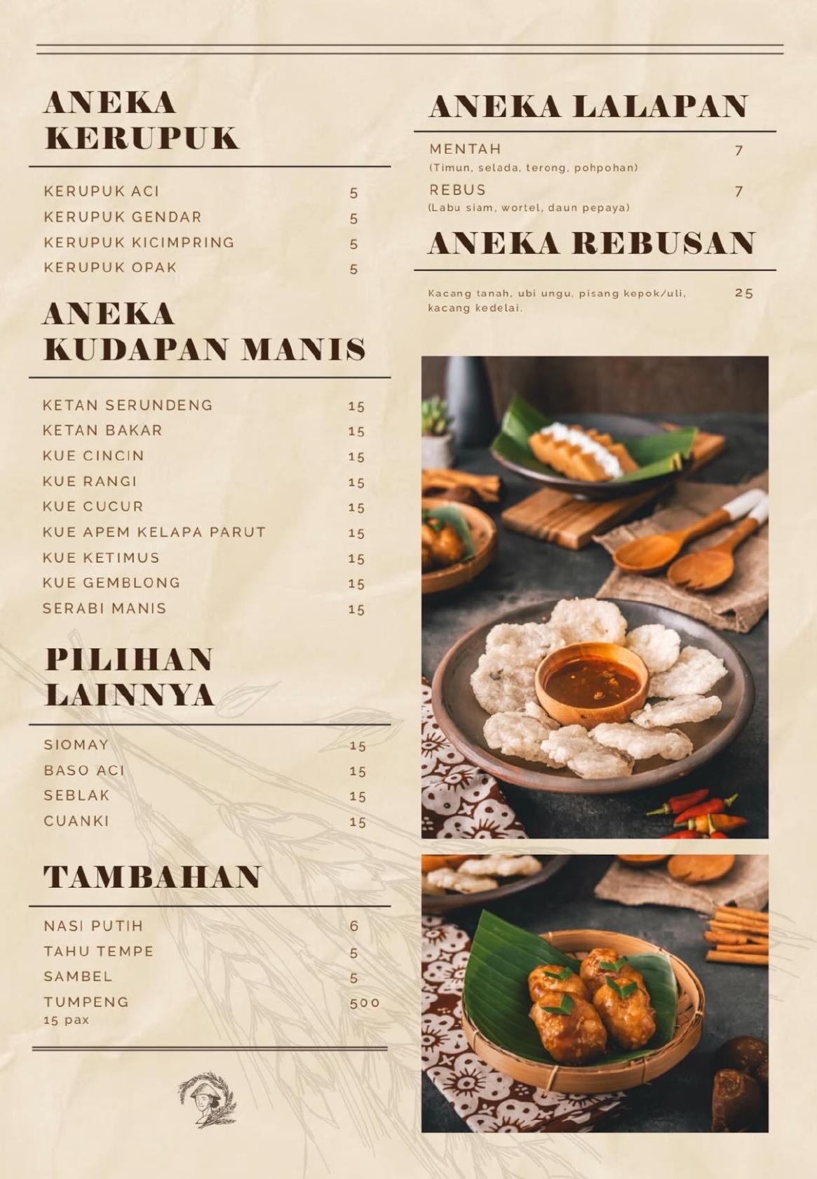 Menu at Kampung Naga Sundanese Resto restaurant, Jakarta