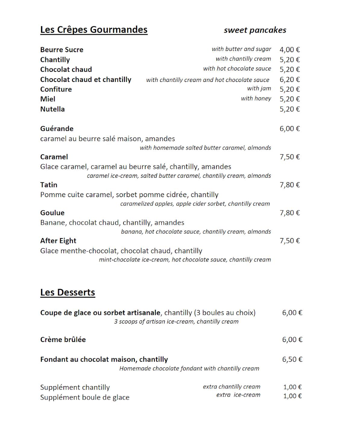 Menu at La Crepicoise - CF MOREAU SARL restaurant, Loches