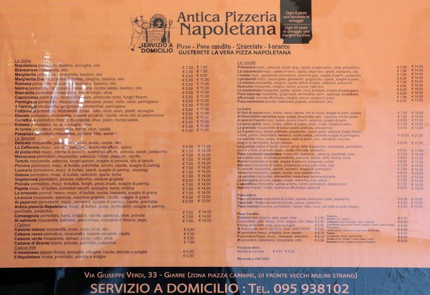 Menu da Antica Pizzeria Napoletana, Giarre