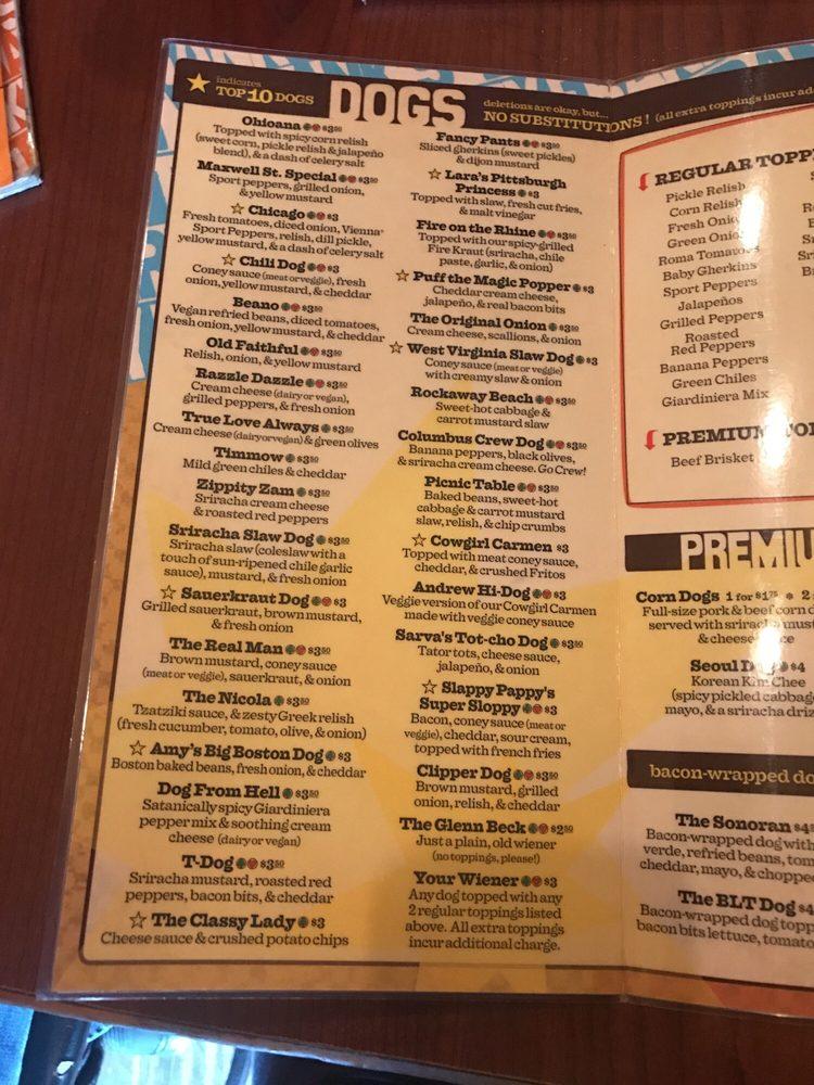 Menu at Dirty Frank's Hot Dog Palace pub & bar, Columbus, 248 S 4th St