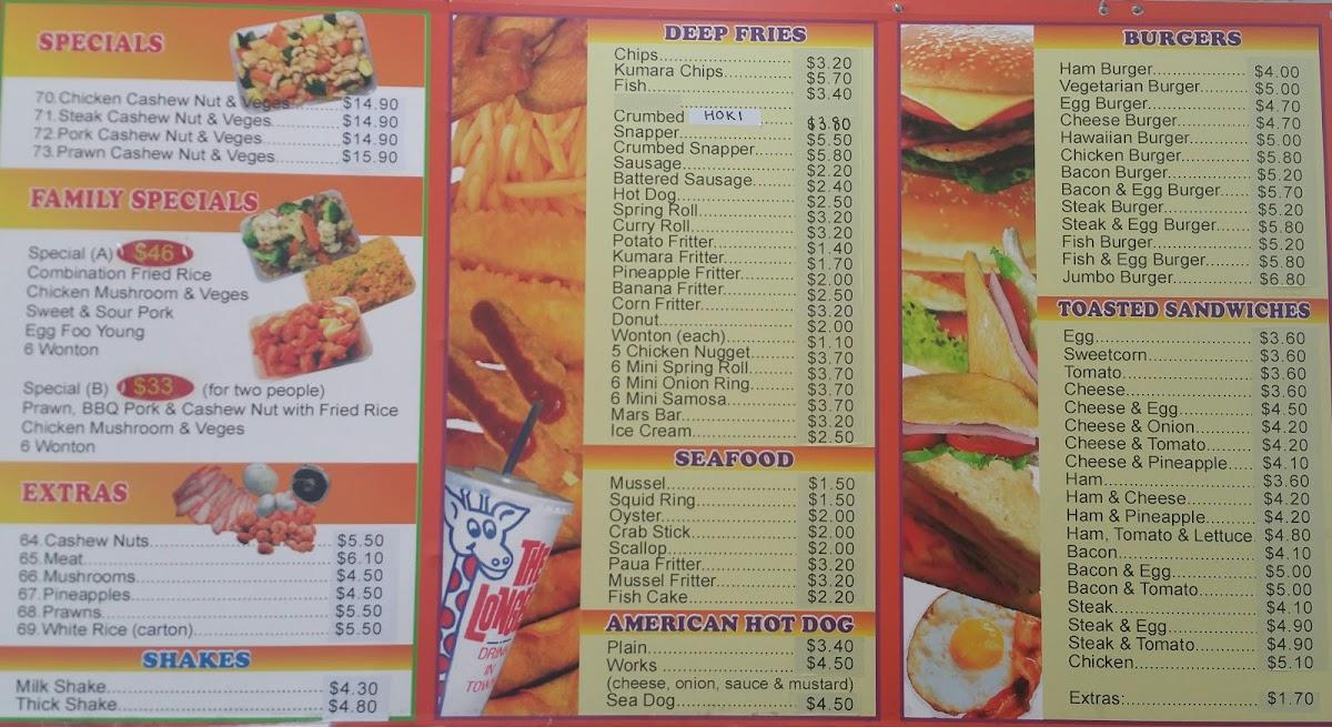 Menu at Mobil Corner Takeaway fast food, Auckland