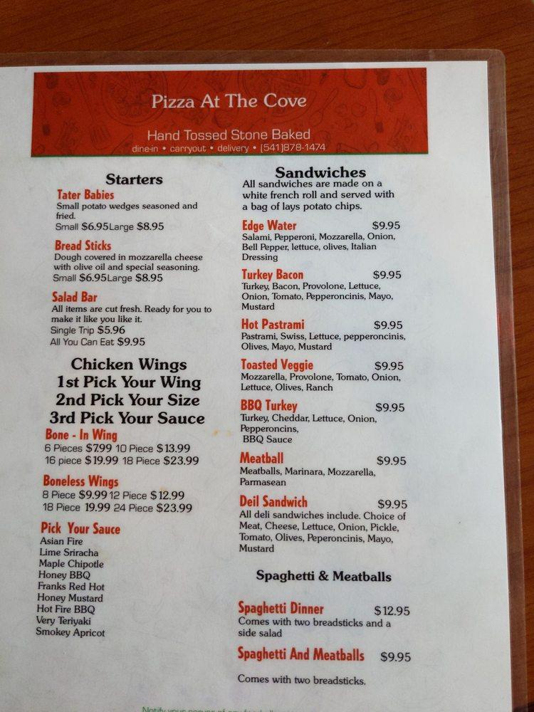 Menu at Pizza At the Cove pizzeria, Shady Cove