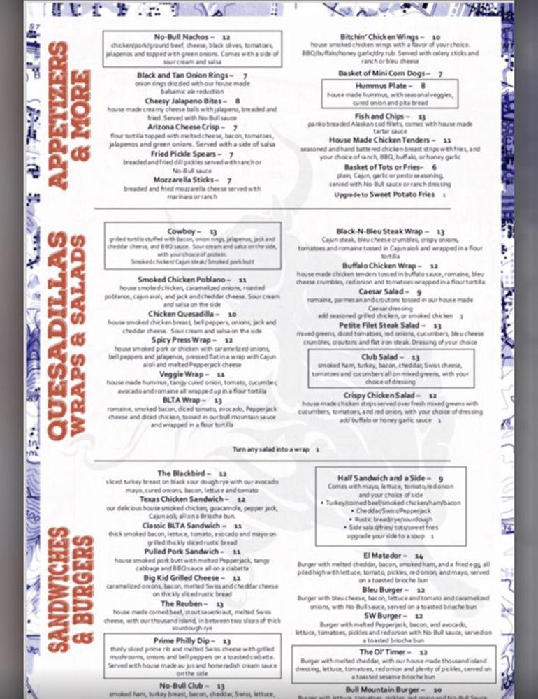 Menu at Bull Mountain Bar & Grill, Tigard, SW Pacific Hwy