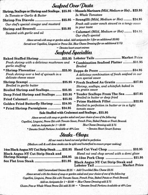 Menu at Vince Anna's Restaurant (Reservations Required), Greenville