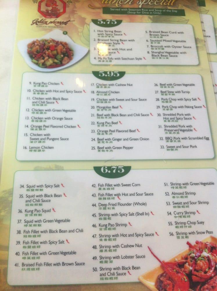 Menu at Golden Pheasant restaurant, Torrance