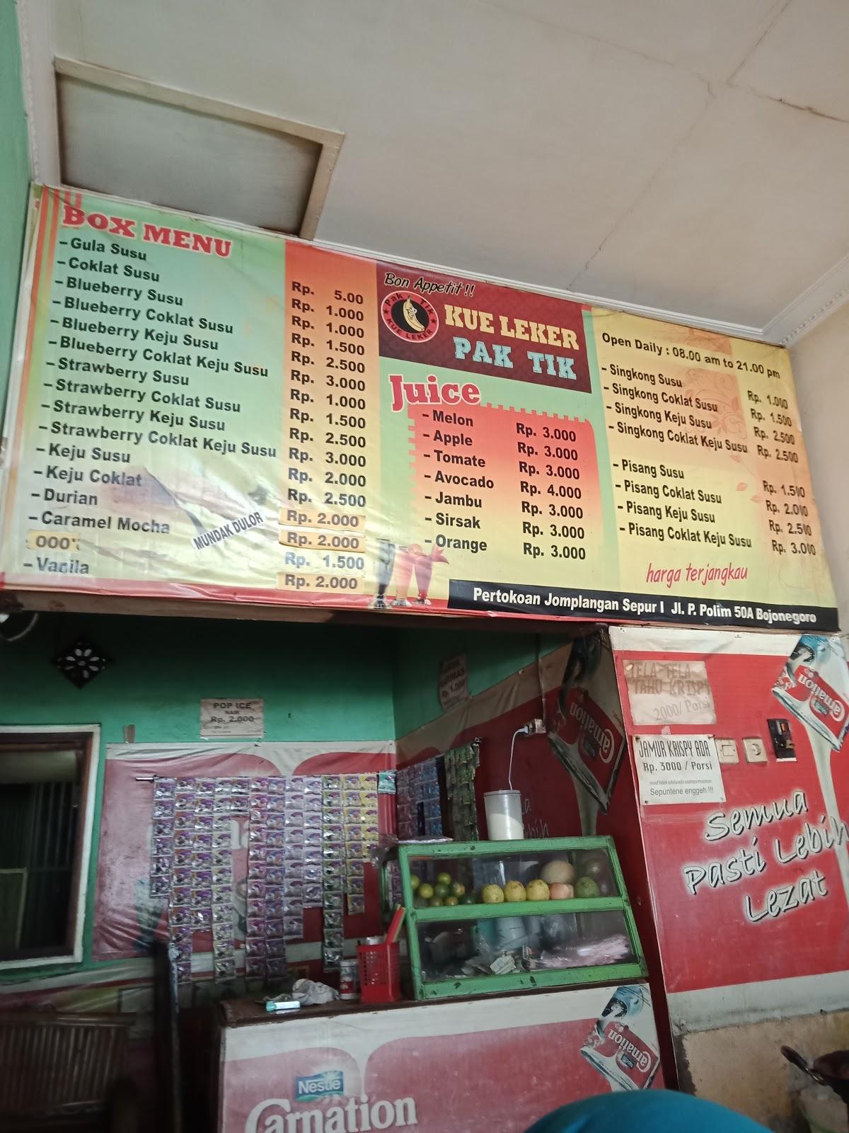 Carta del postres Kue Leker Pak Tik, Bojonegoro