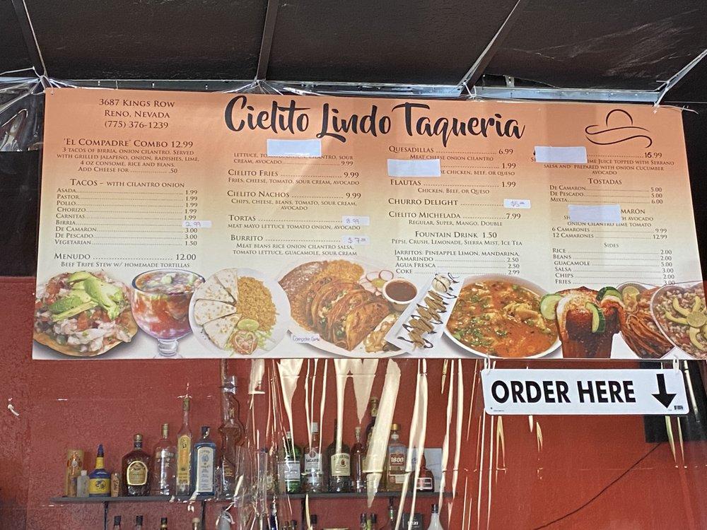 Menu at Cielito Lindo Taqueria restaurant, Reno, Kings Row