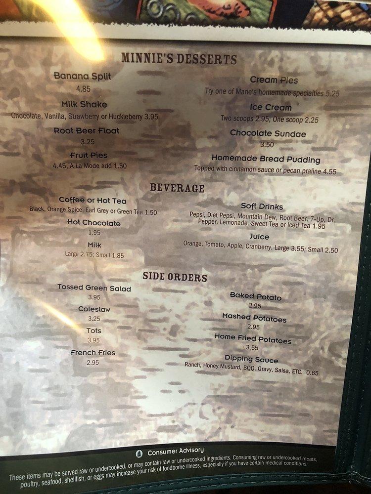 Menu at Minnie's Montana Cafe, Thompson Falls