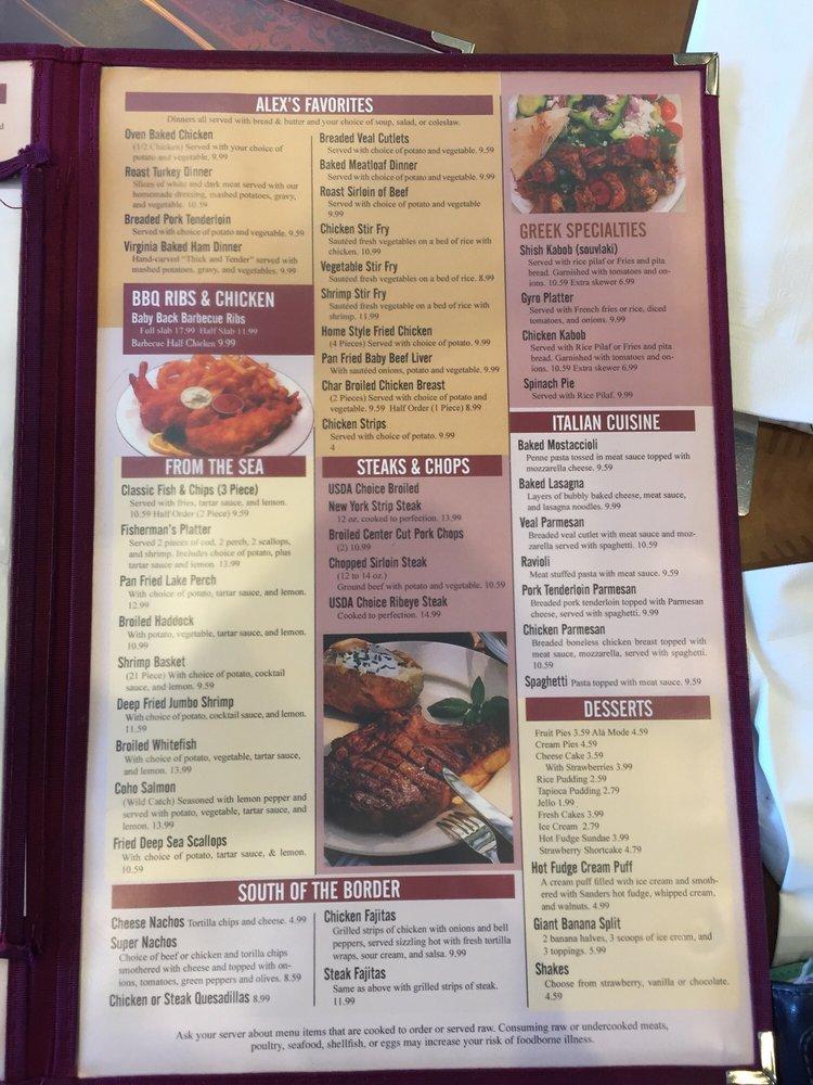 Menu at Alex's of Clinton Township restaurant, Charter Township of Clinton