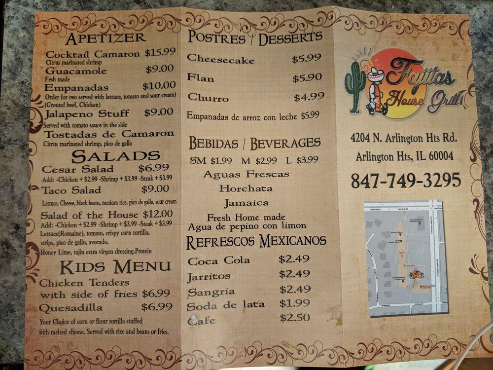 Menu at Fajitas House Grill inc restaurant, Arlington Heights