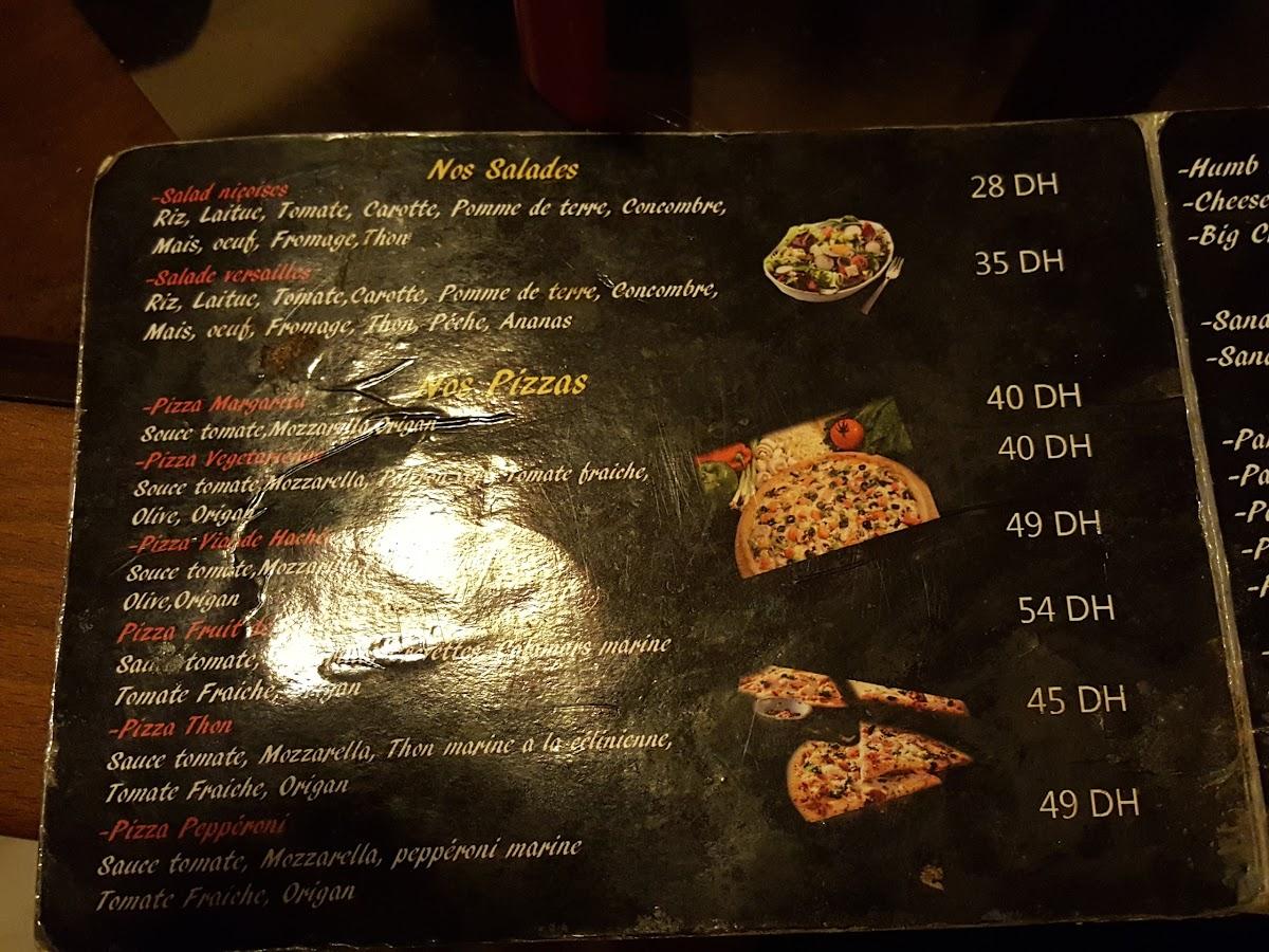 Menu au Versailles cafe of arts, Rabat