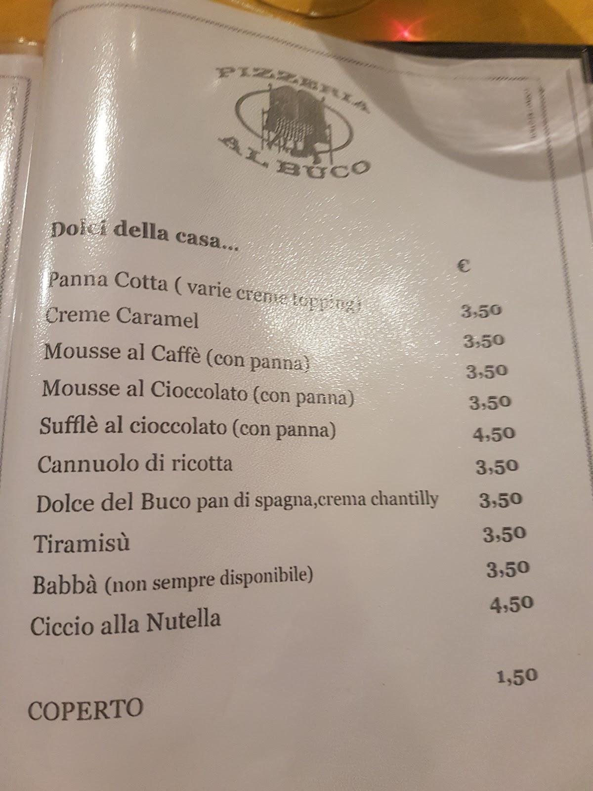 Menu at al Buco pizzeria, Bari, Via Giambattista Nitto de Rossi