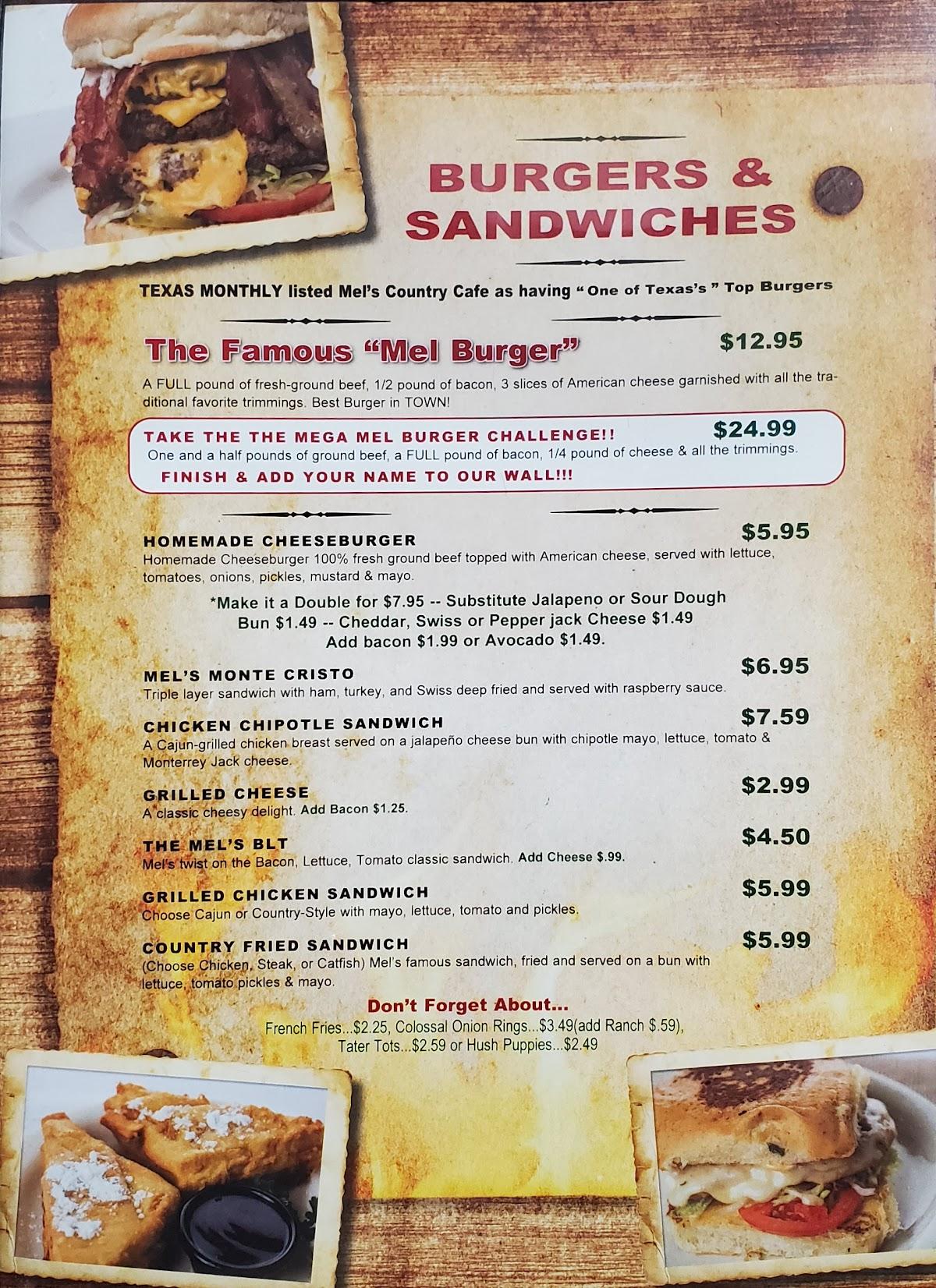 Menu at Mel's Country Cafe, Tomball