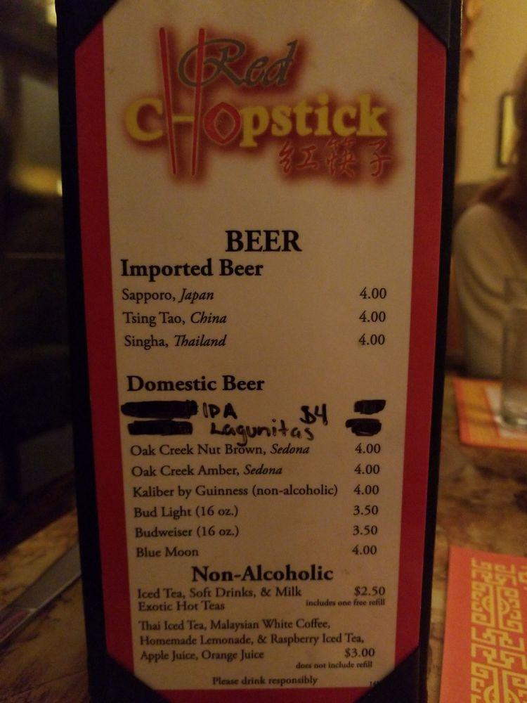 Menu at Red Chopstick restaurant, Sedona, 111 Bell Rock Plaza