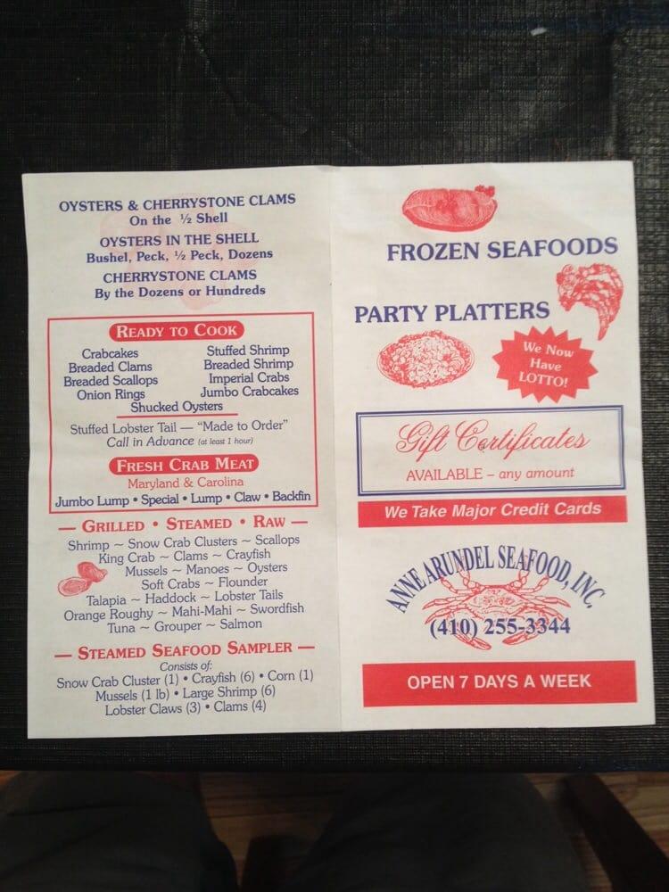 Menu at Anne Arundel Seafood restaurant, Pasadena