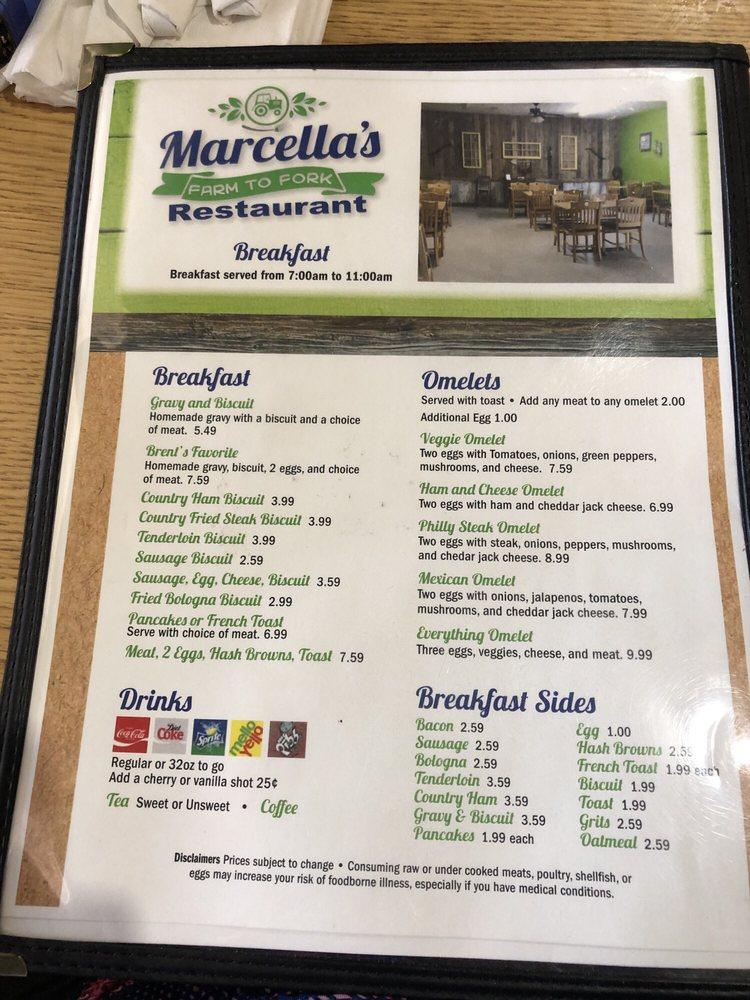 Menu at Marcella's Farm to Fork restaurant, Mount Vernon, 216 Cedar