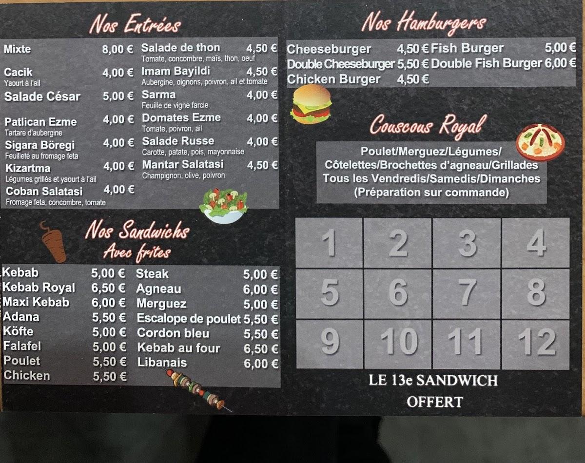 Menu at Marmaris restaurant, Breteuil