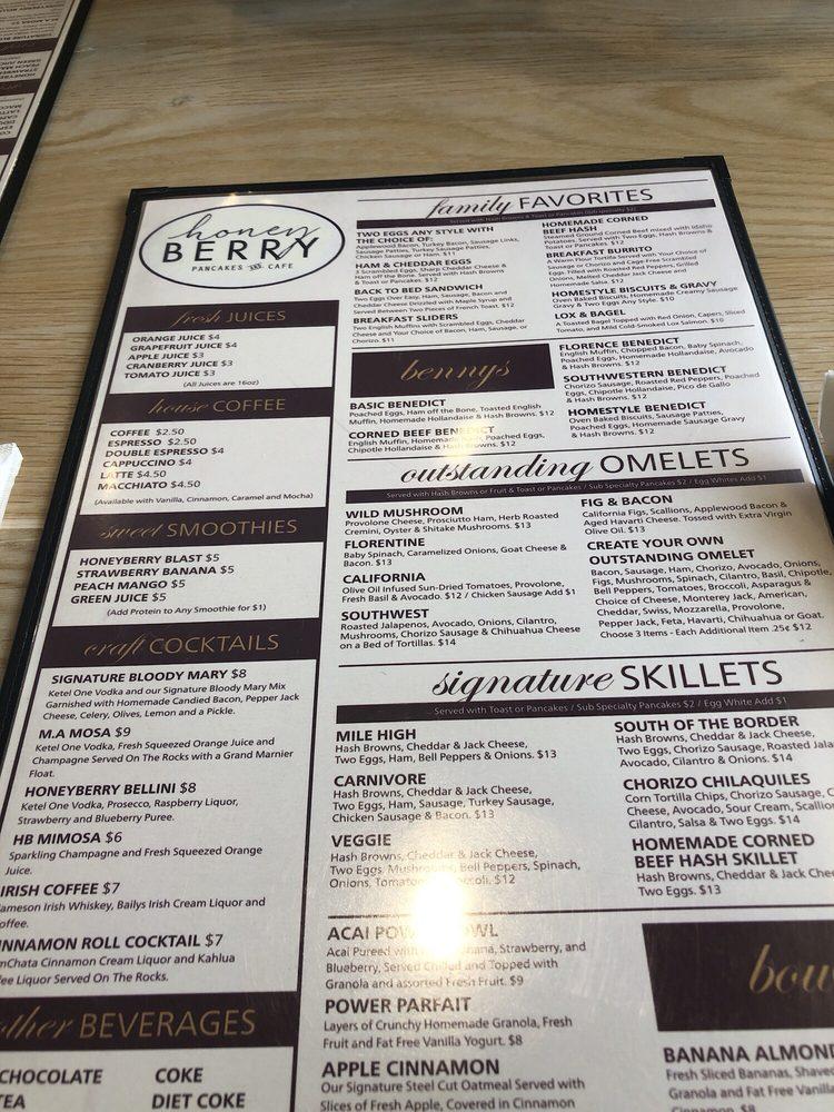 Menu at Honey Berry Pancakes and Cafe, Lombard