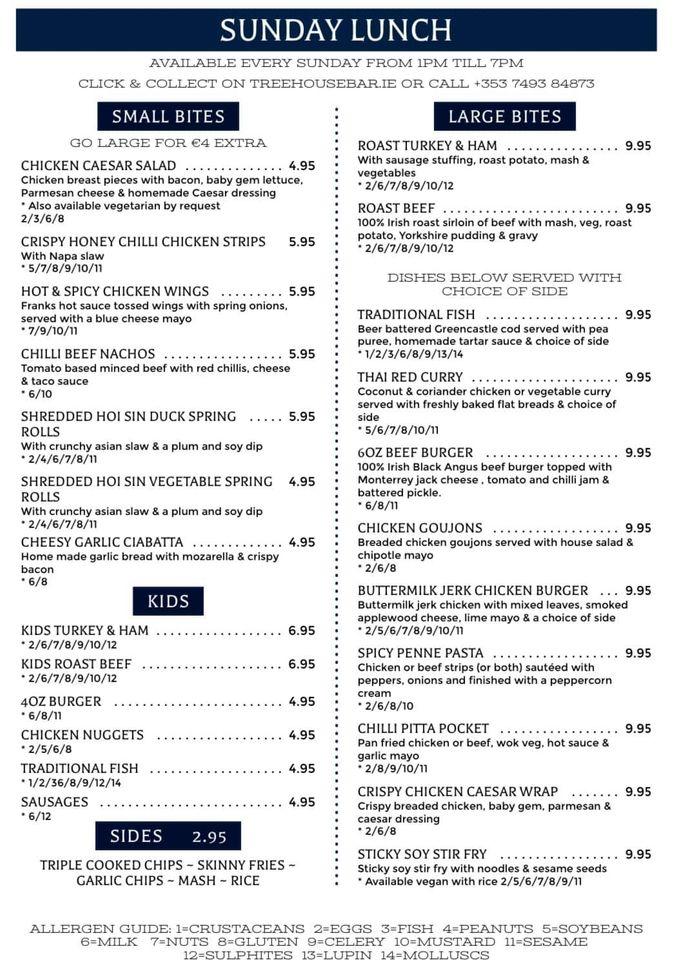 Menu at The Treehouse Bar & Restaurant, Muff