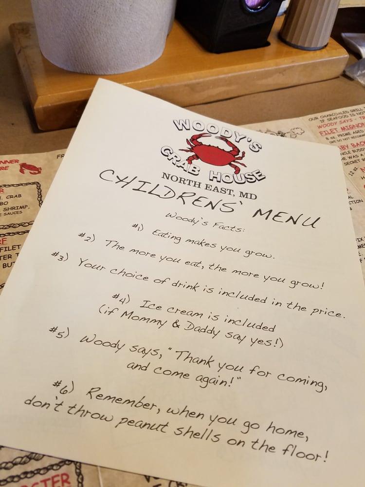Menu at Woody's Crab House restaurant, North East