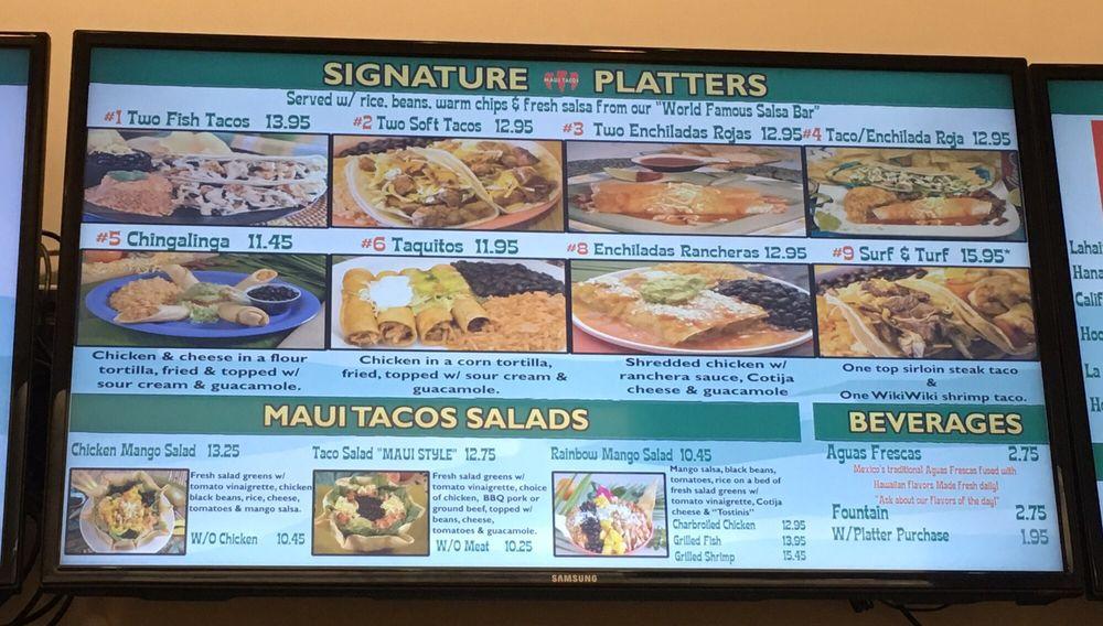 Menu at Maui Tacos Hilo restaurant, Hilo