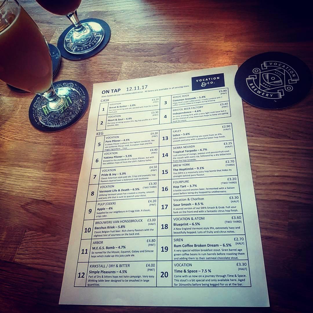 Menu at Vocation & Co. Hebden Bridge pub & bar, Hebden Bridge