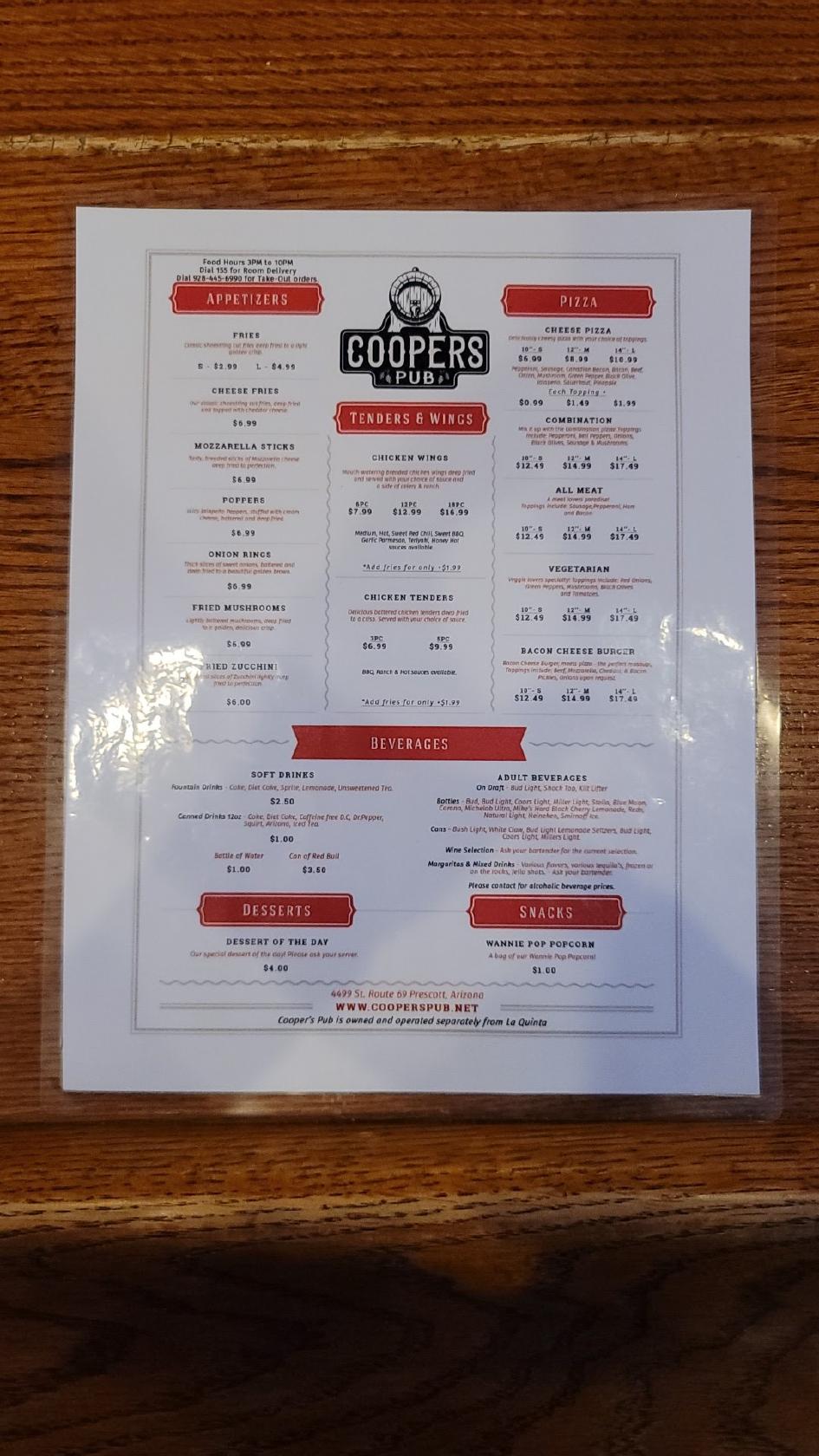 Menu at Coopers Pub, Prescott, AZ69