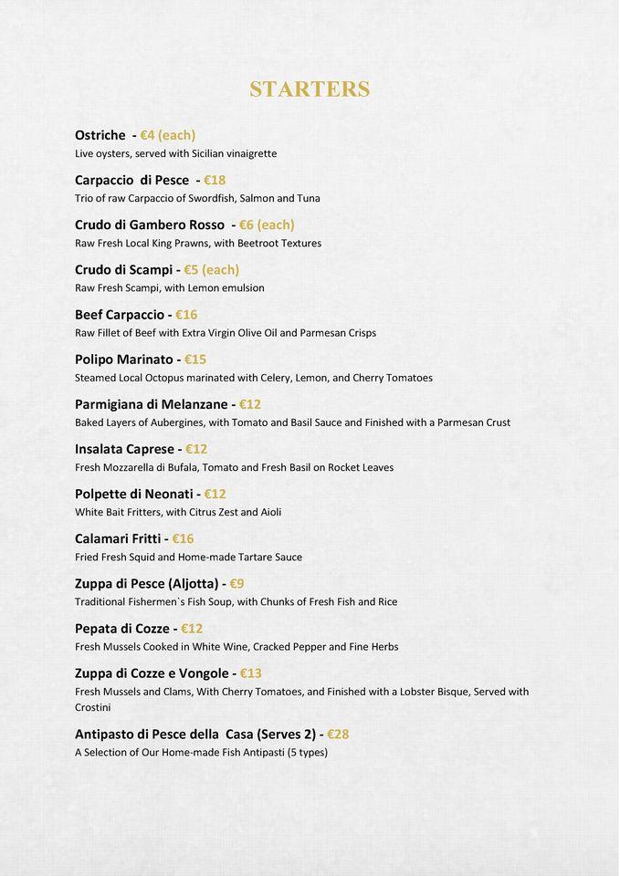 Menu at Capo Mulini Ristorante restaurant, Marsaxlokk
