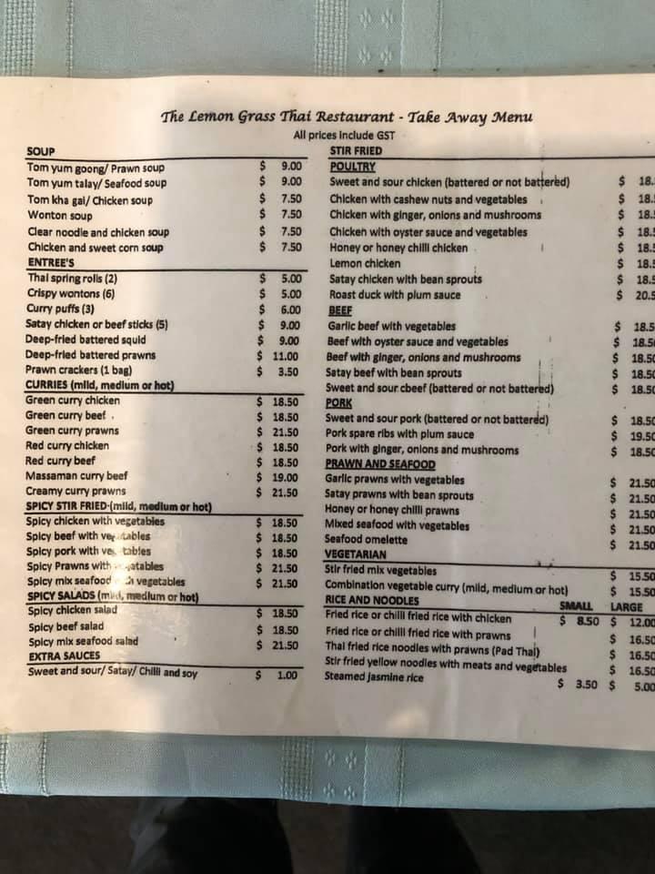 Menu At The Lemon Grass Restaurant Geraldton   Rf08 Lemongrass Menu 