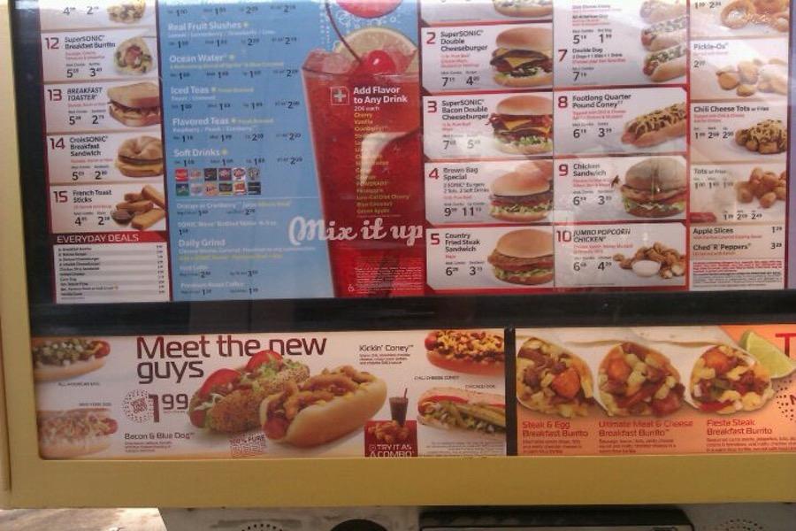 Menu at Sonic Drive-In fast food, Merkel