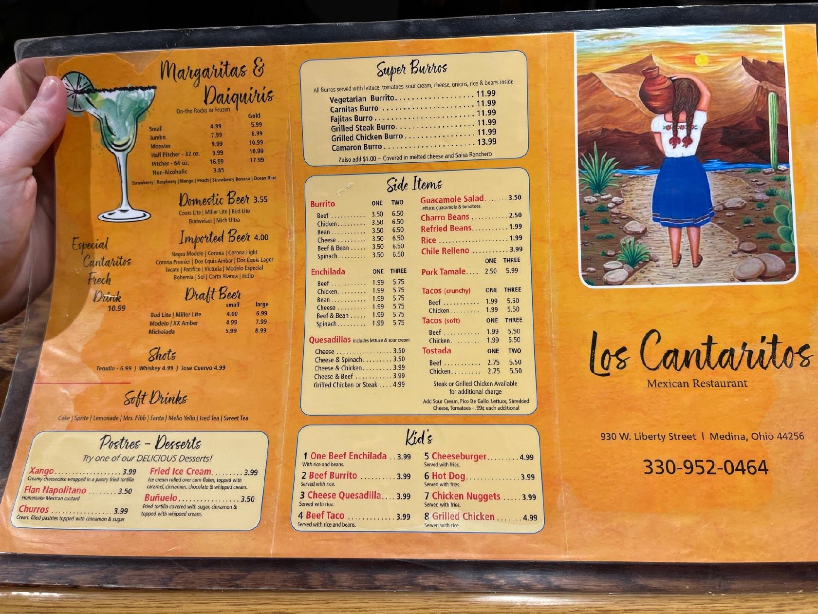 Menu at Los Cantaritos Mexican Grille restaurant, Medina