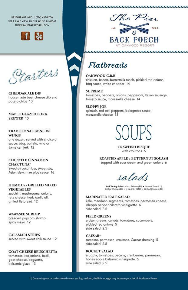 Menu at Oakwood Resort restaurant, Syracuse
