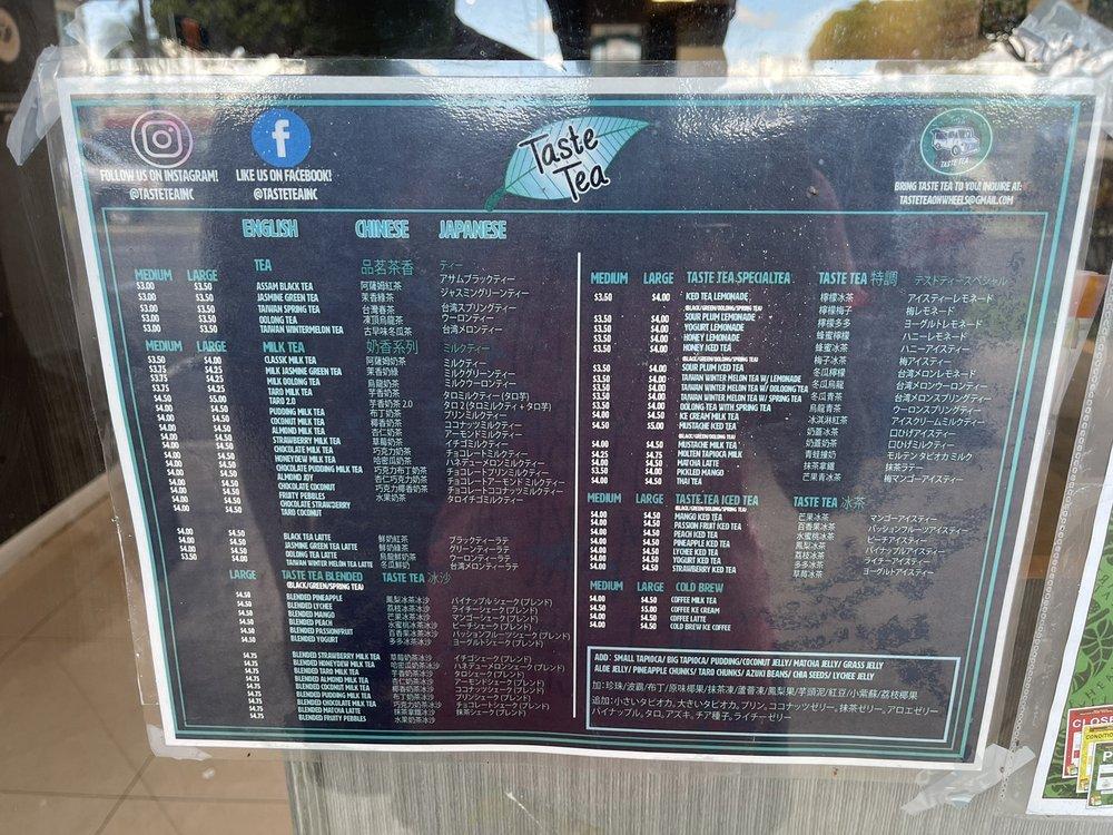 Menu at TasteTea cafe, Ewa Beach
