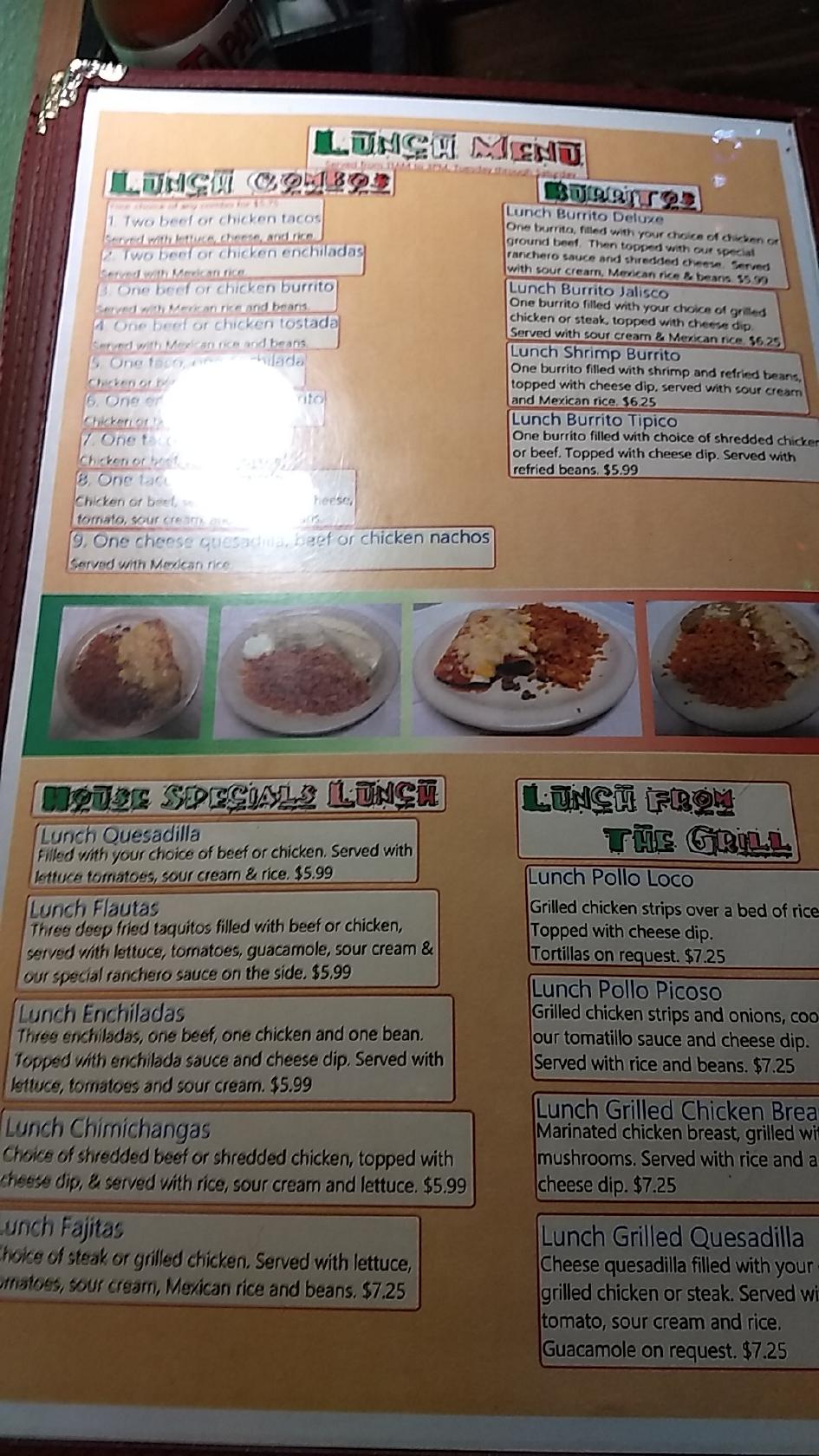 Menu at Tequila's Mexican Bar & Grill, Northwood