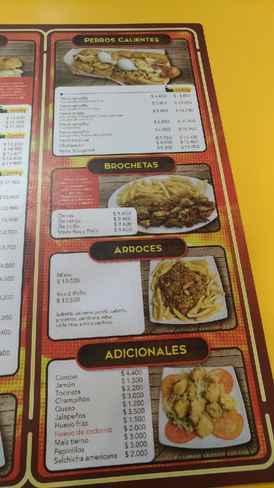 Menu at Muchachos de la Hamburguesa y Parrilla, Duitama