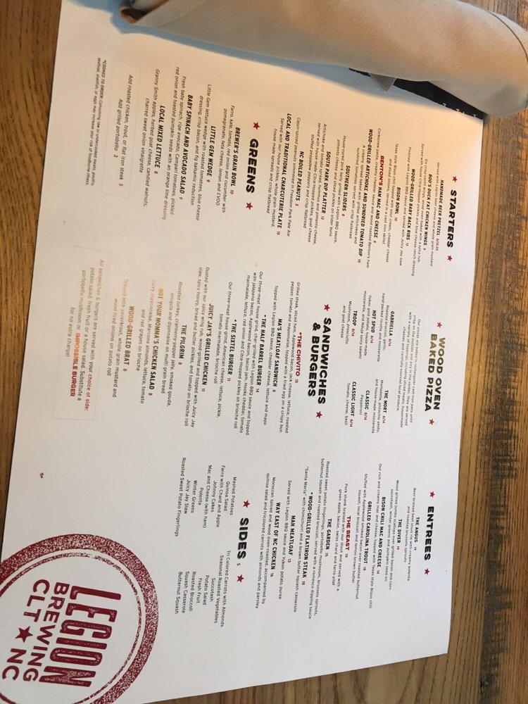 Menu at Legion Brewing South Park pub & bar, Charlotte