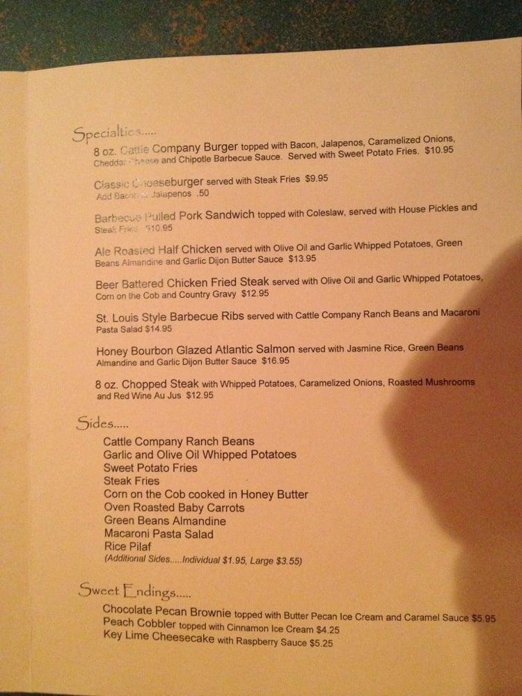 Menu at Van Horn Cattle Company steakhouse, Van Horn