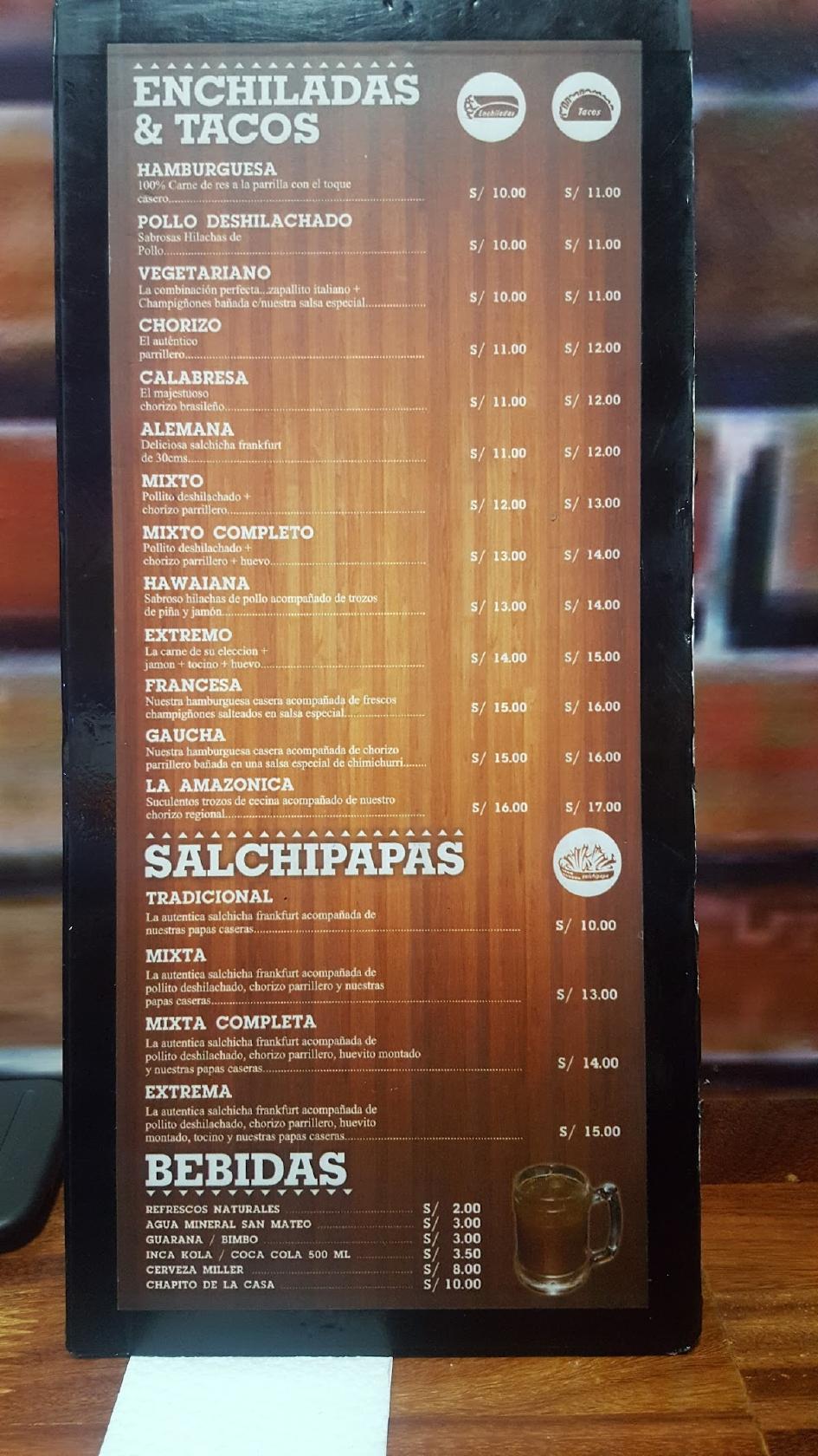 Carta del restaurante La Casa De Las Enchiladas, Iquitos