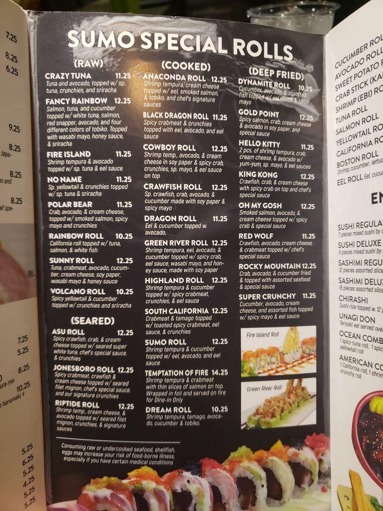 Menu at Sumo Japanese Steakhouse, Jonesboro