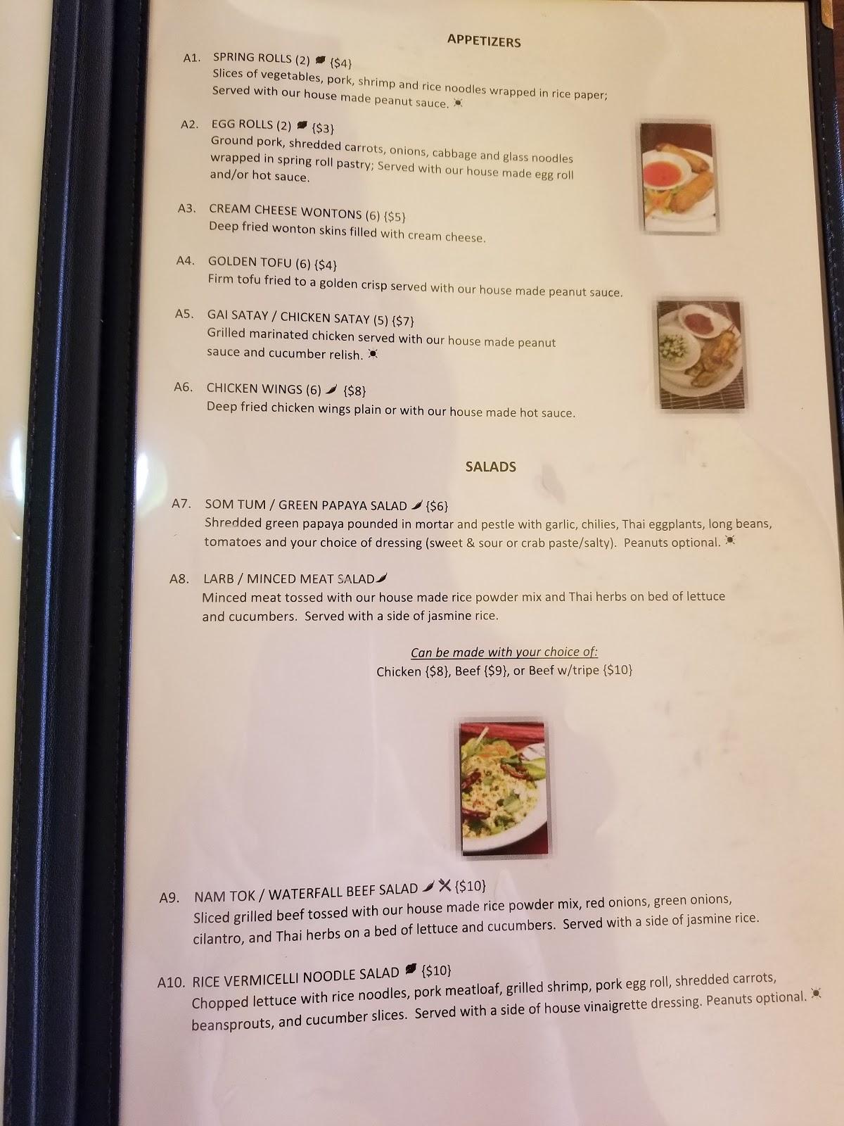 Menu at Thai Orchid Restaurant, Eau Claire