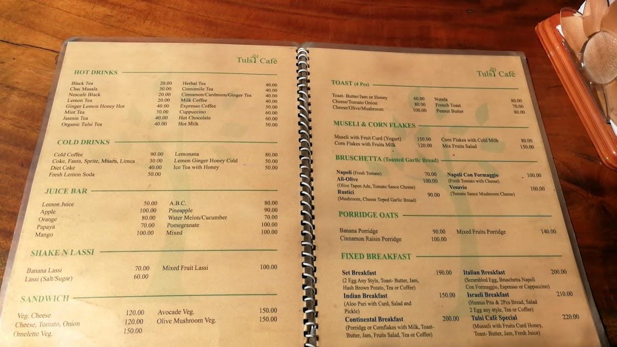 Tulsi Cafe rishikesh menu