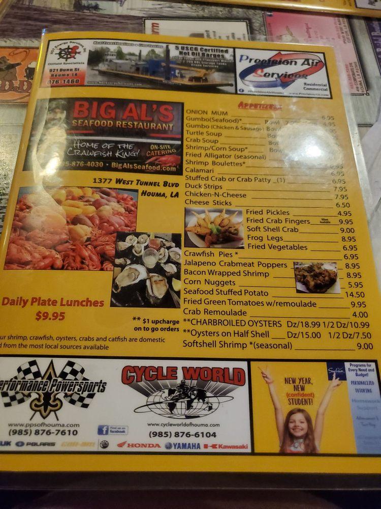Menu at Big Al's Seafood Restaurant, Houma