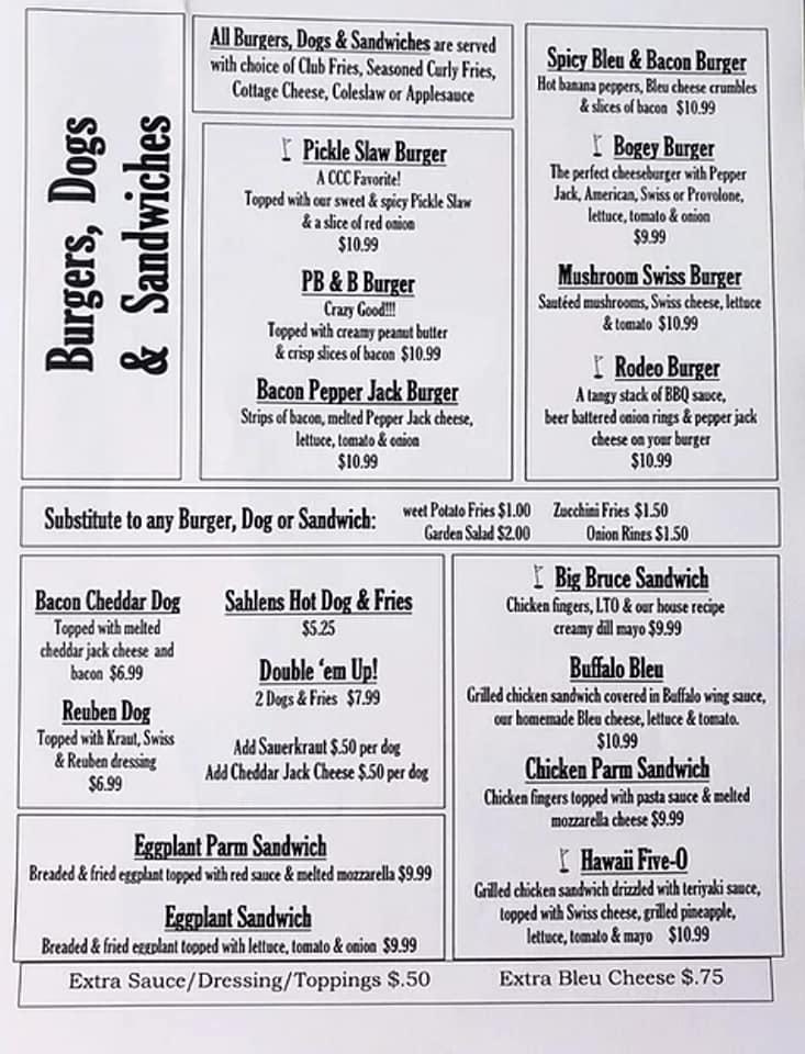 Menu at Cassadaga Country Club, Cassadaga