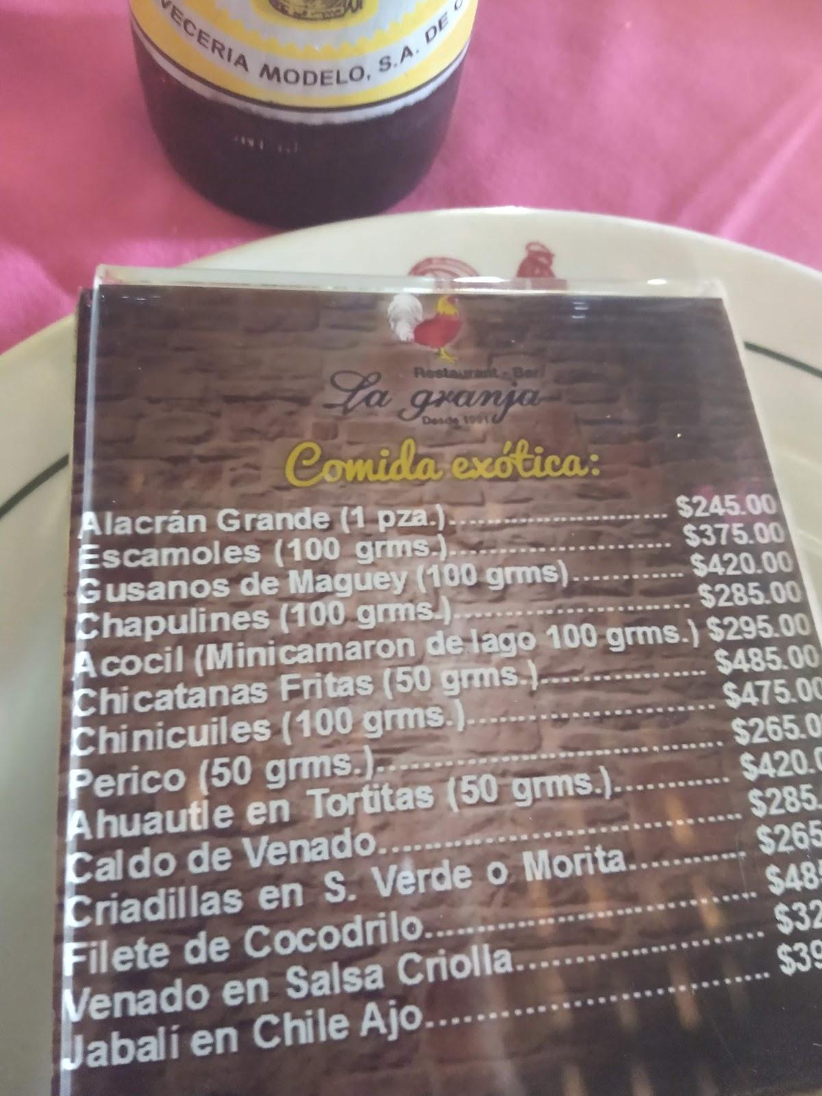 Menu at La Granja restaurant, Acapulco, Blvd. de las Naciones 1221