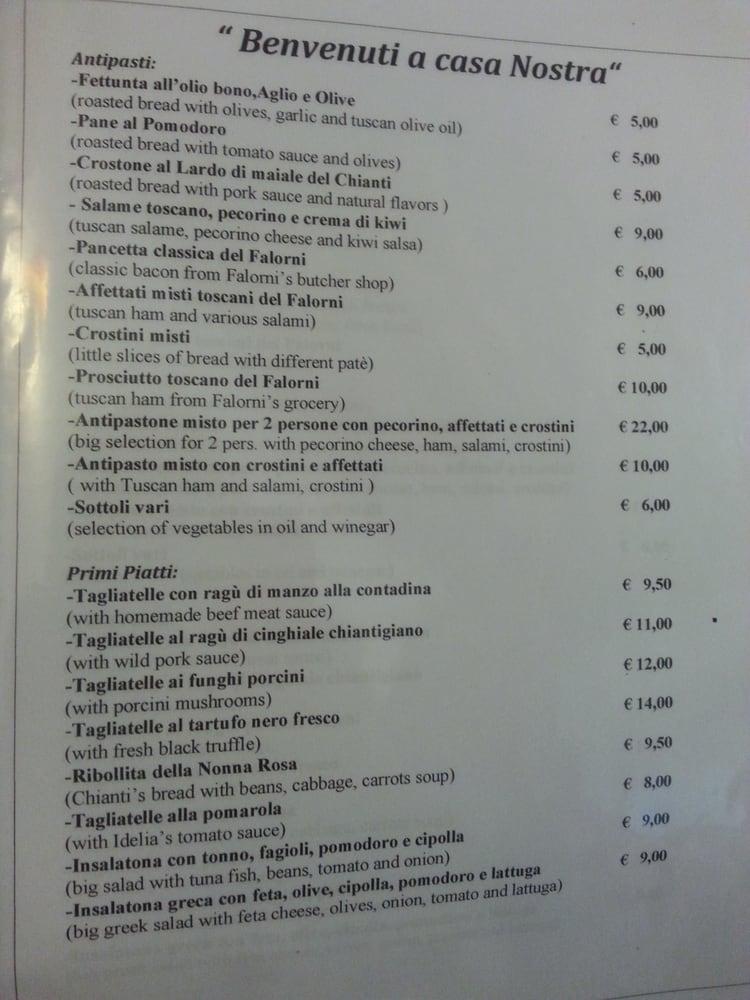 Menu di taverna del guerrino 