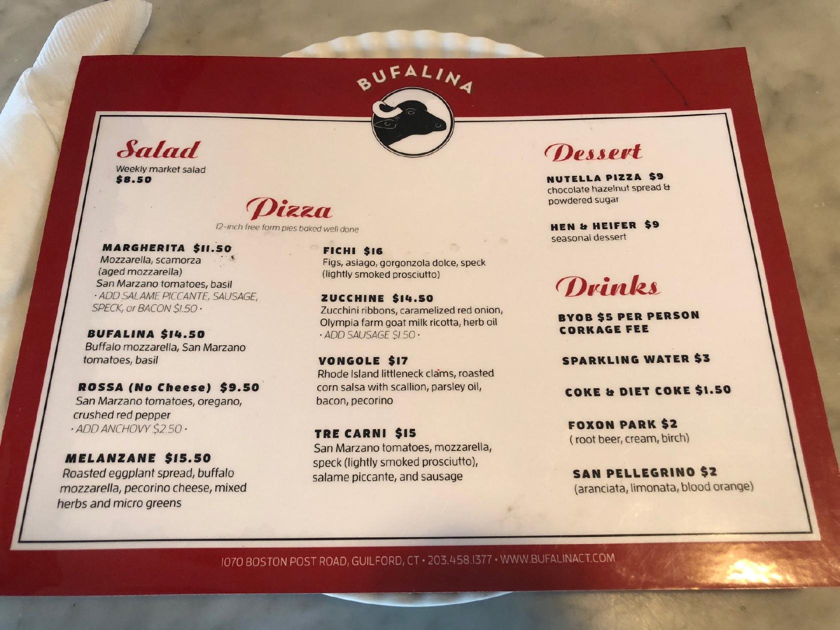 Menu At Bufalina Pizzeria Guilford