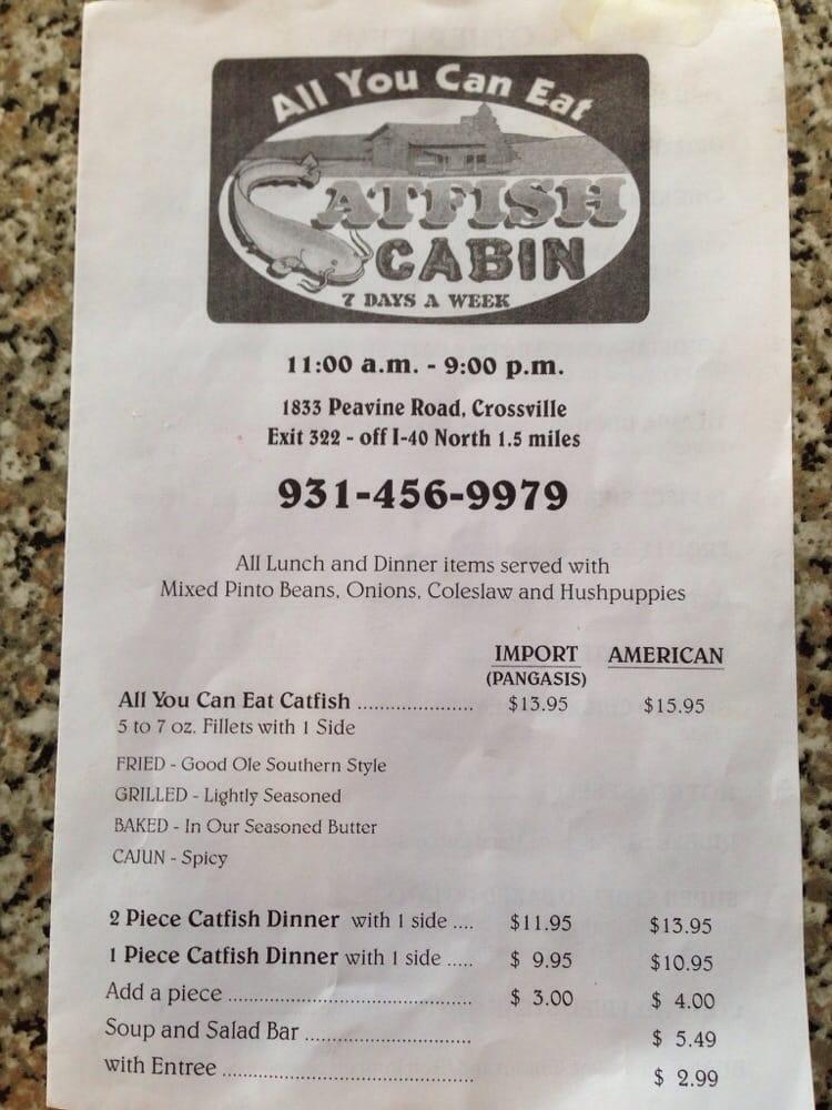 Menu at Catfish Cabin restaurant, Crossville, Peavine Rd