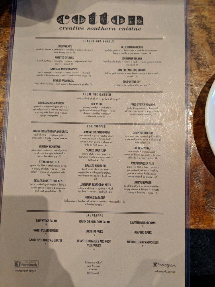 Menu At Restaurant Cotton Monroe