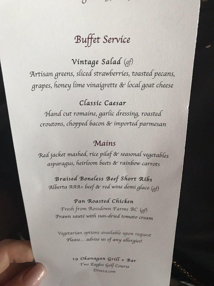 Menu at 19 Okanagan Grill + Bar, West Kelowna